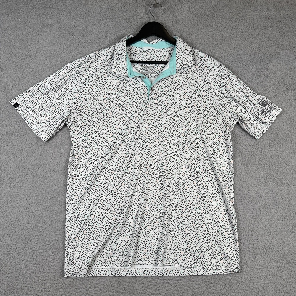 Swannies Polo Shirt Mens XL White Dots Spotted Golf Performance Stretch LOGO